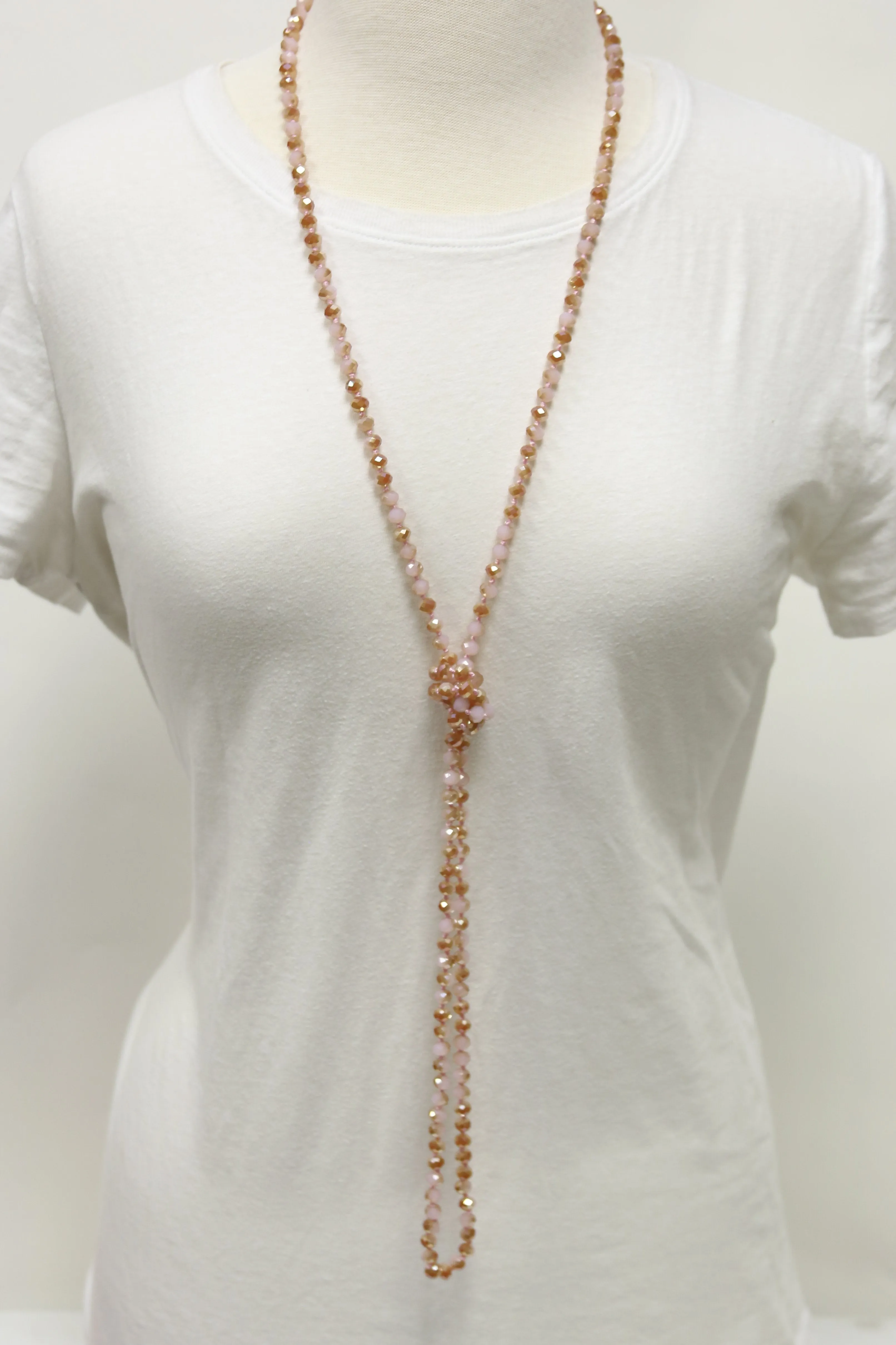 NK-2244 PINK 2-TONE 60" hand knotted glass bead necklace