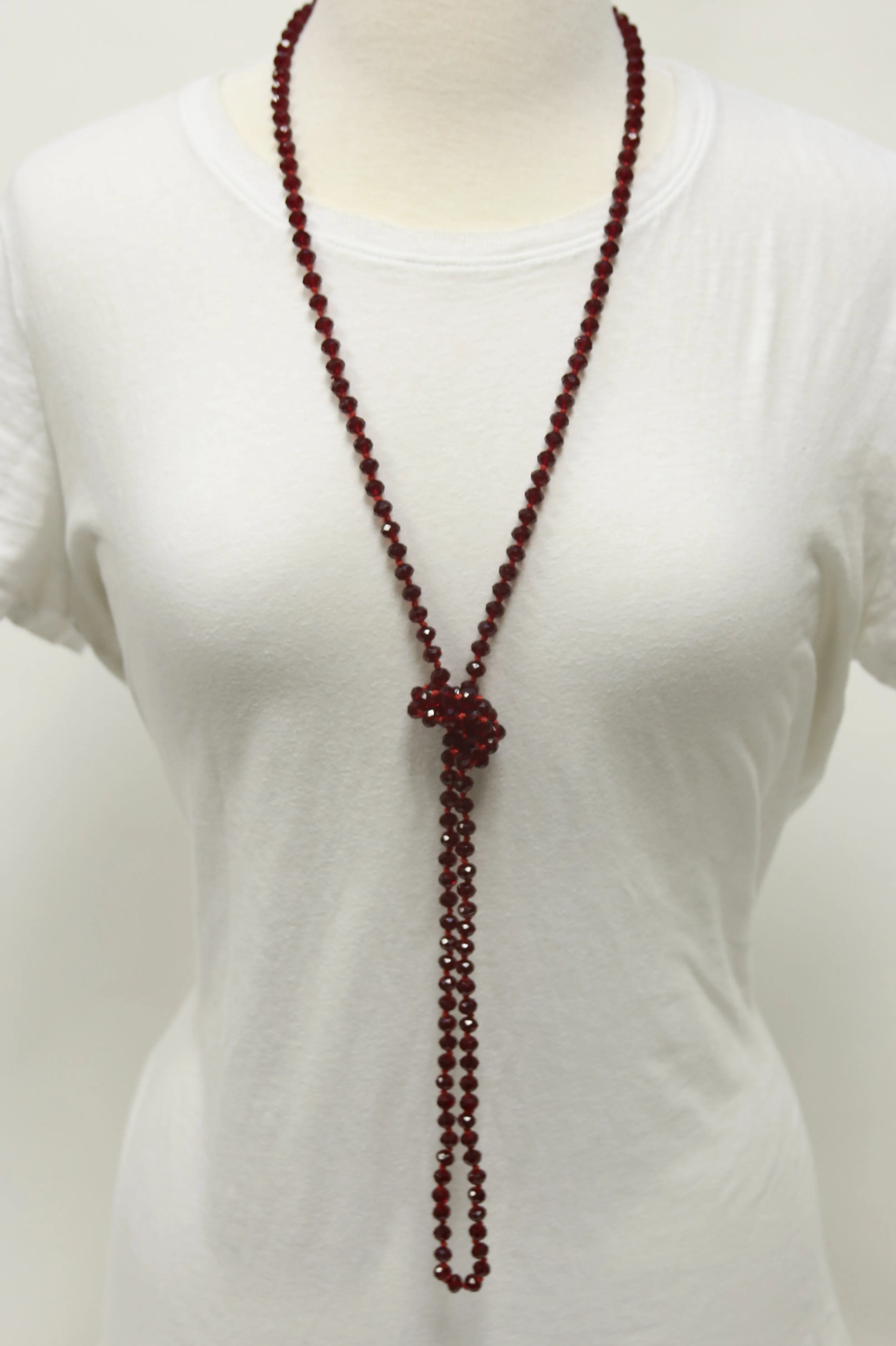 NK-2244 RED 60" hand knotted glass bead necklace