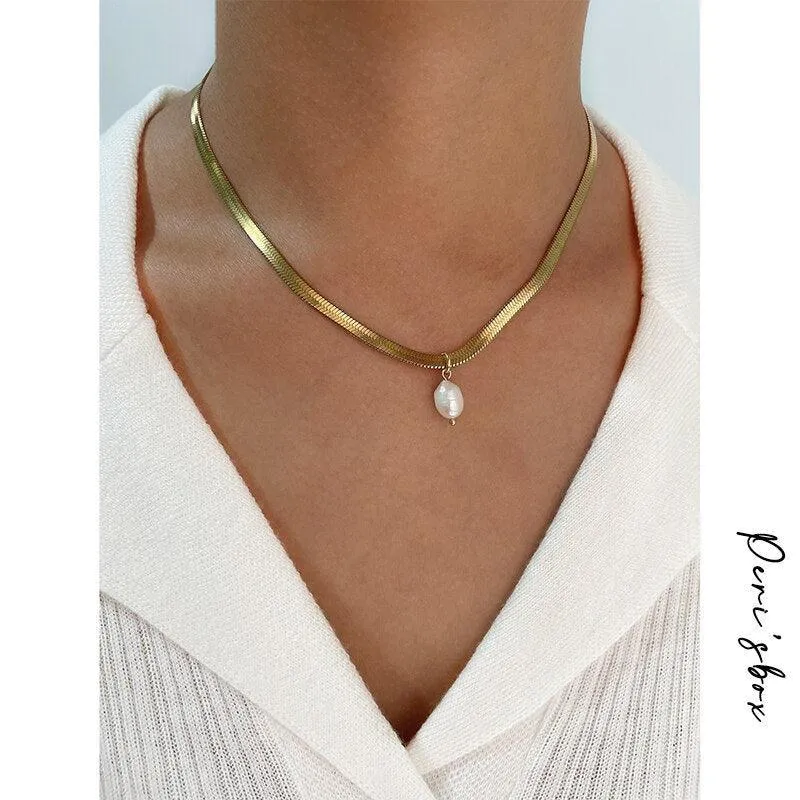 Opulent Flat Snake Titanium Pearl Necklace