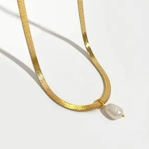 Opulent Flat Snake Titanium Pearl Necklace