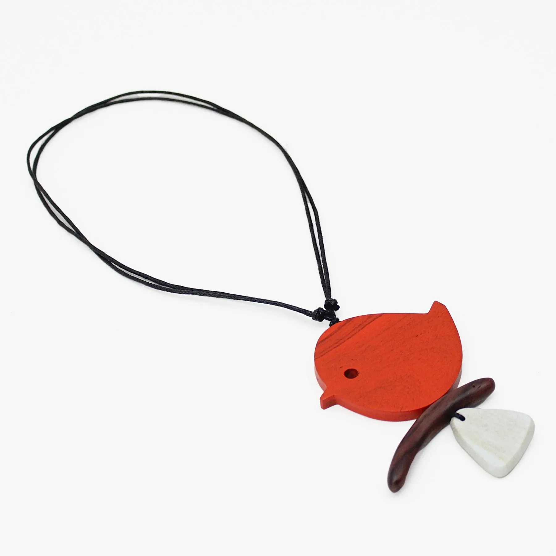 Orange Robin On A Branch Necklace
