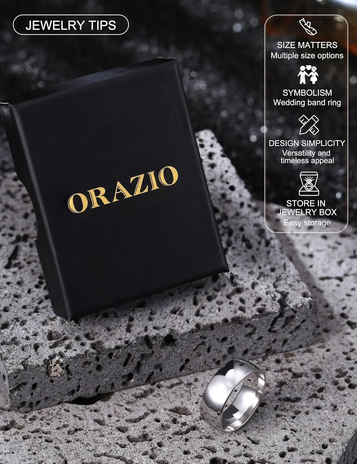ORAZIO Stainless Steel Rings for Men Women 6MM 8MM Wedding Band Rings Silver/Black/Gold Domed High Polished Basic Wedding Bands Comfort Fit Size 6-14
