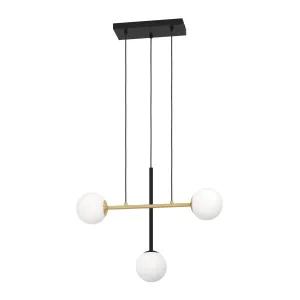 Paz 3 Light Black and Brass with Opal Glass Pendant Light