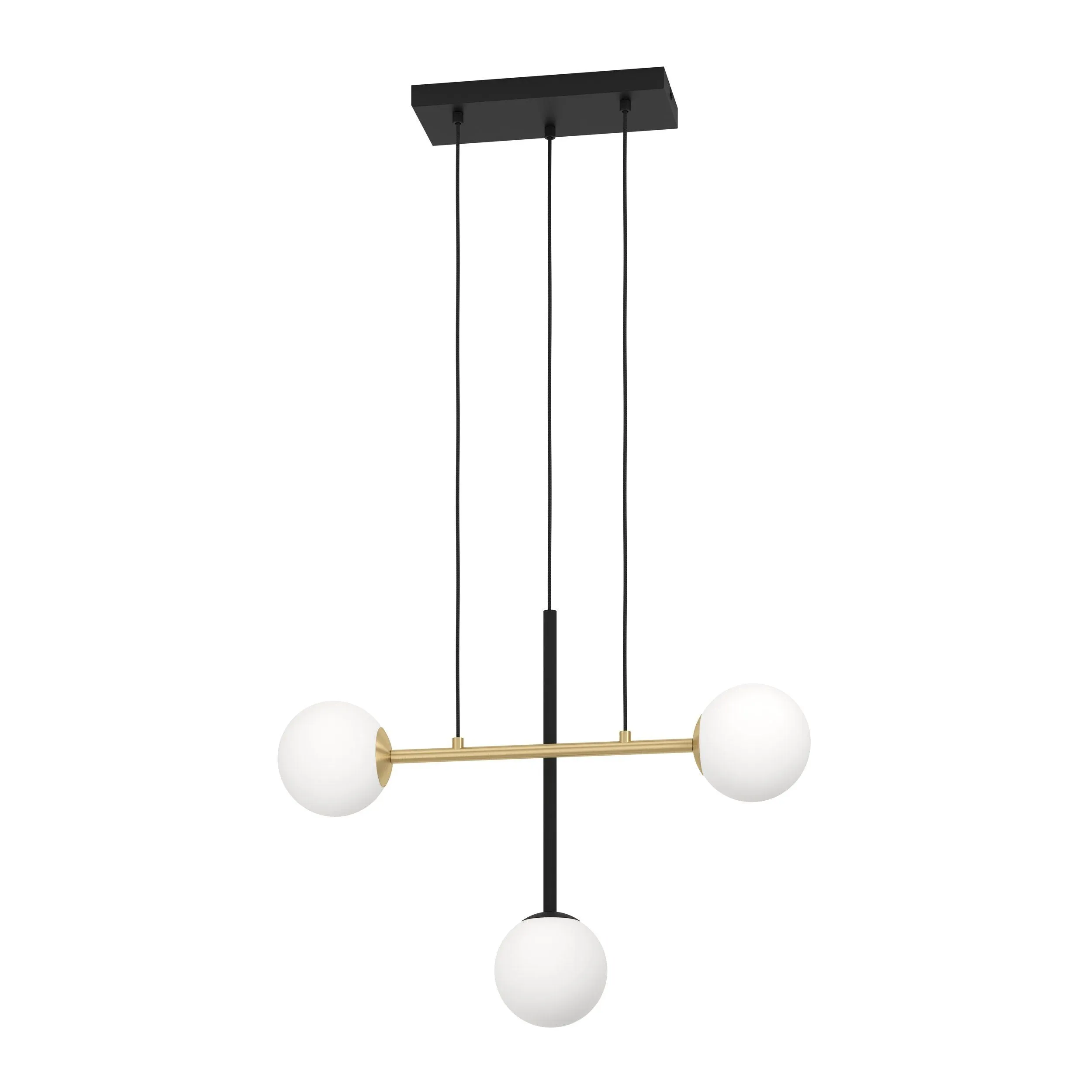 Paz 3 Light Black and Brass with Opal Glass Pendant Light