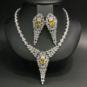 Pear Shape Cubic Zirconia Luxury Jewelry Set With Yellow Stone