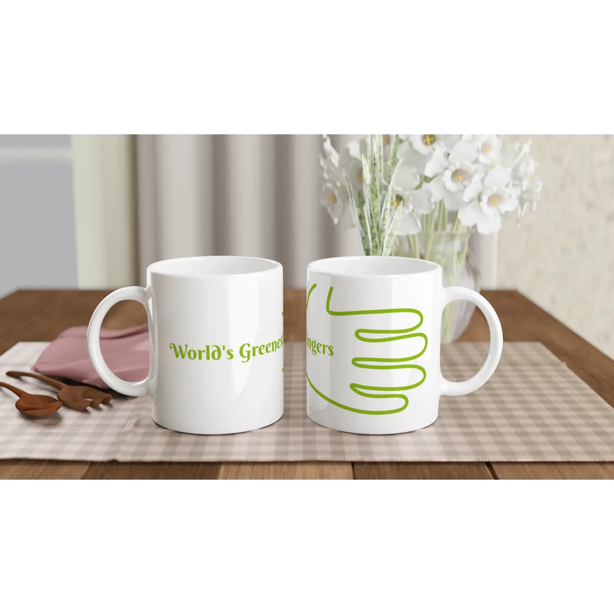 Personalisable White 11oz Ceramic Mug - World's Greenest Fingers