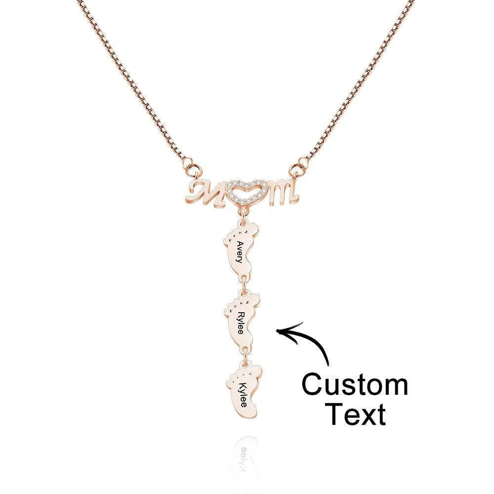 Personalised Name footprints pendant Necklace Family Feet Mother's Day Birthday Anniversary Gifts for wife Mom grandmother's garden jewelry
