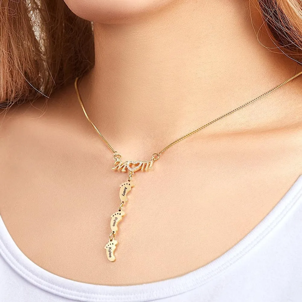 Personalised Name footprints pendant Necklace Family Feet Mother's Day Birthday Anniversary Gifts for wife Mom grandmother's garden jewelry
