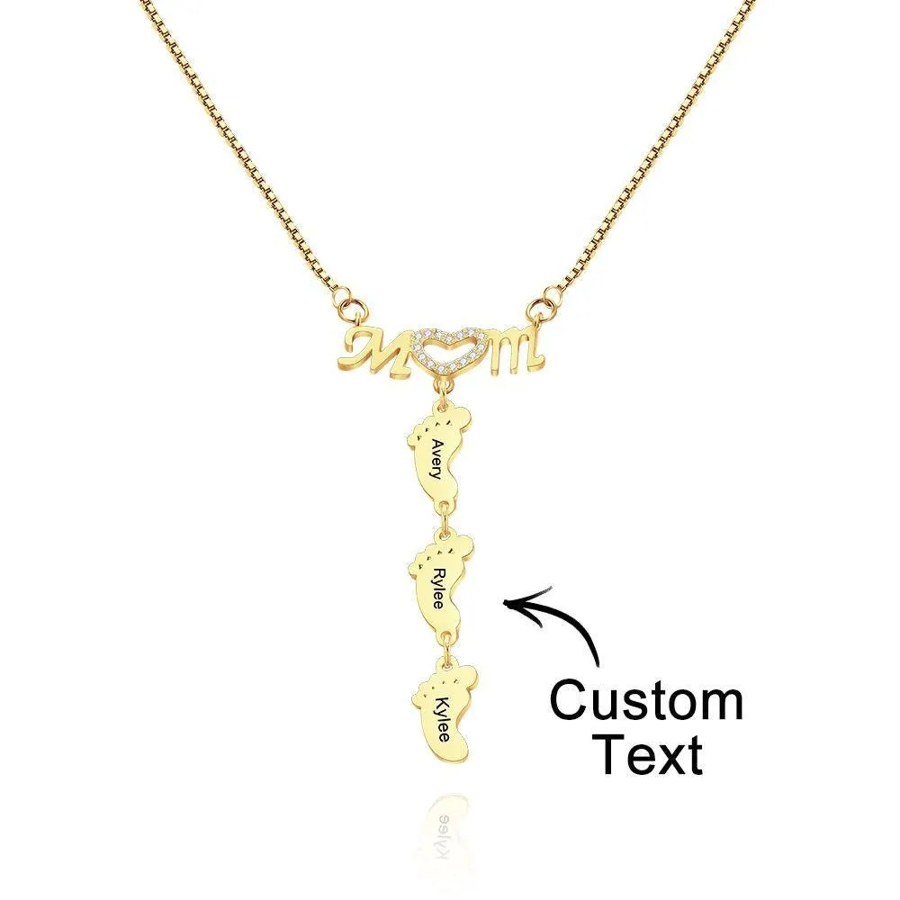 Personalised Name footprints pendant Necklace Family Feet Mother's Day Birthday Anniversary Gifts for wife Mom grandmother's garden jewelry