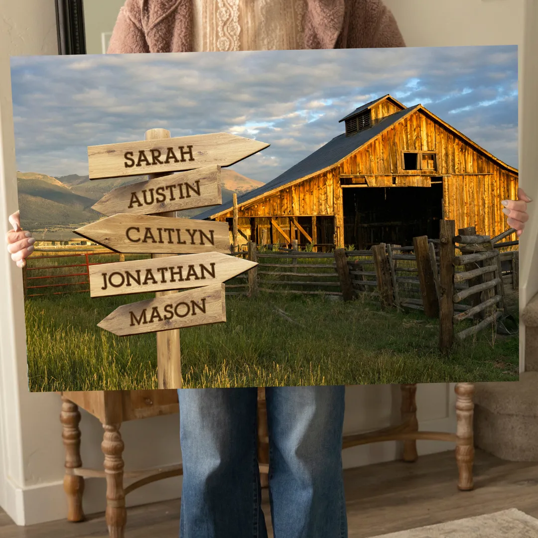 Personalized Barn Canvas Print with Family Names