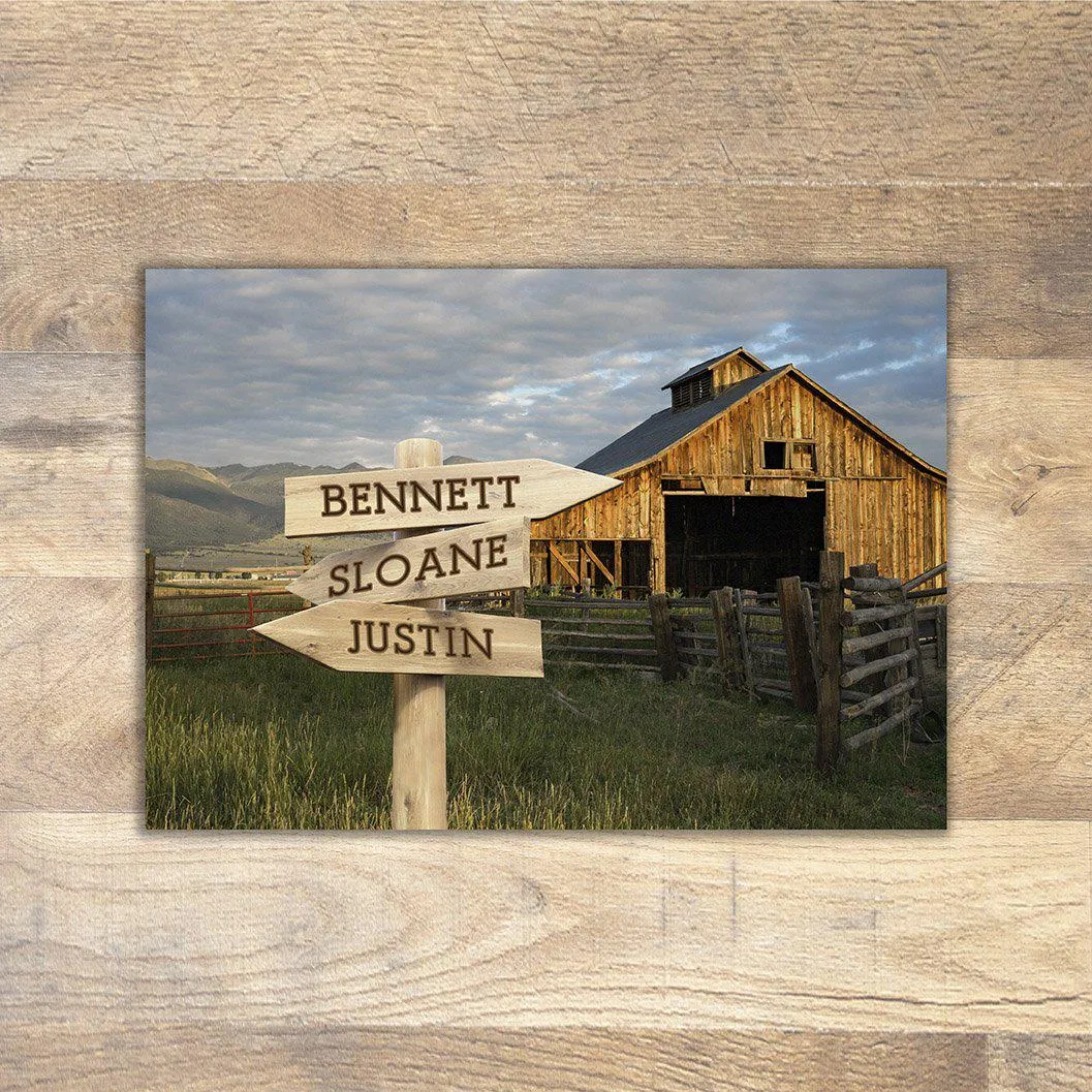 Personalized Barn Canvas Print with Family Names