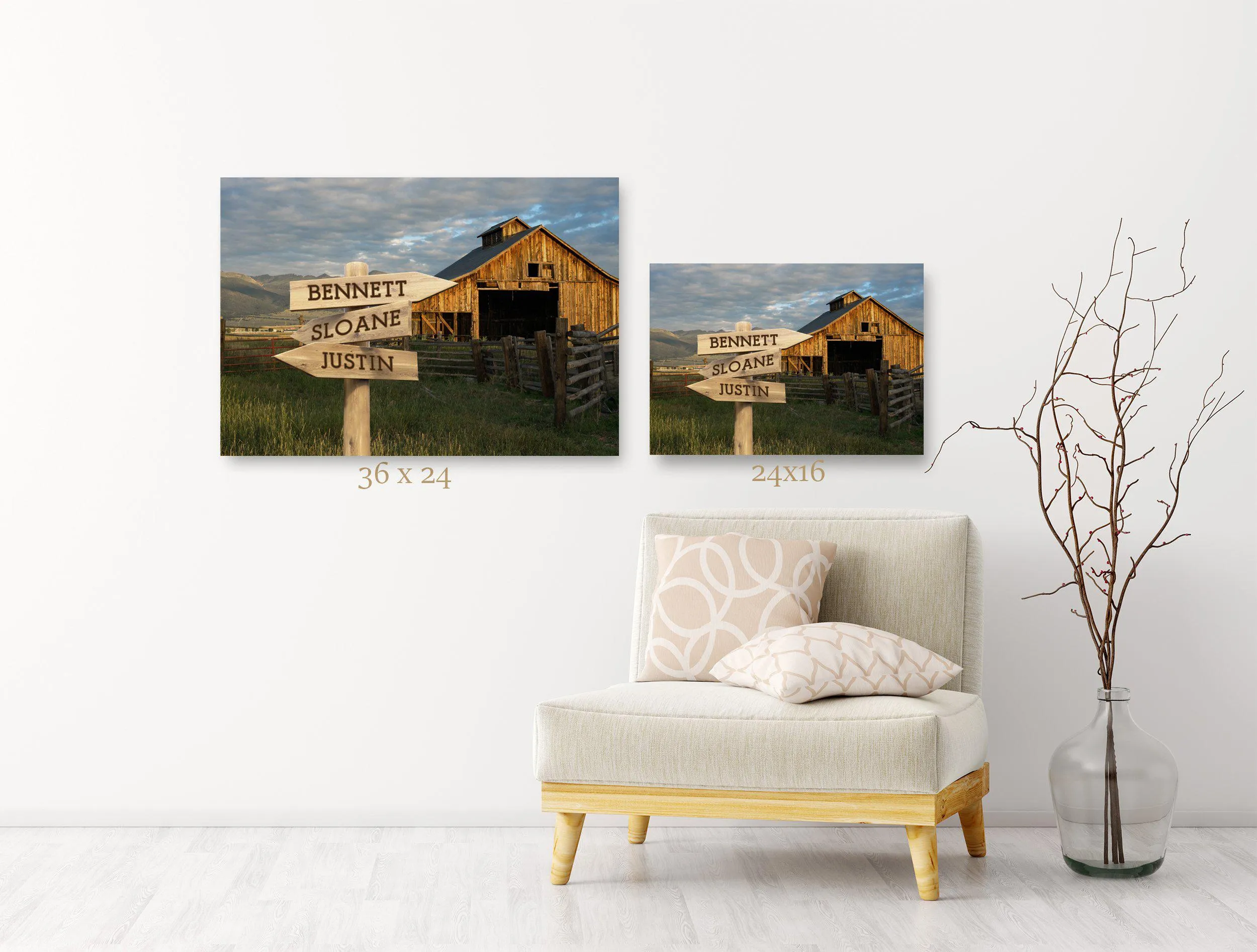 Personalized Barn Canvas Print with Family Names