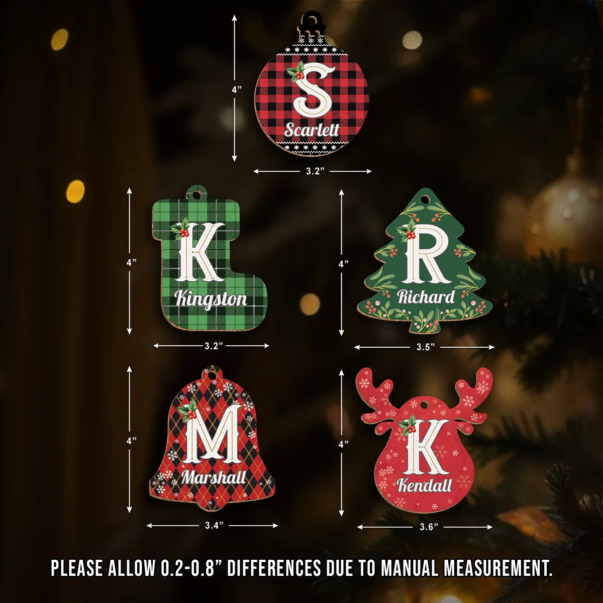 Personalized Christmas Ornament - Custom Monogram with Name Wooden Ornament, Christmas Hanging Decor Keepsake Gift for Women Men Friends Family