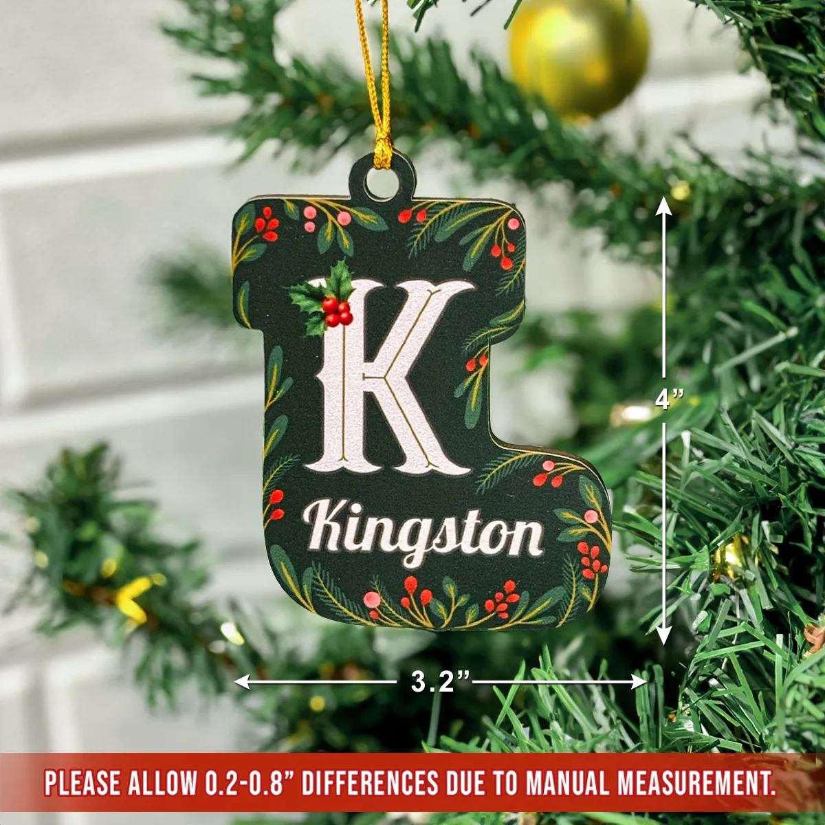 Personalized Christmas Ornament - Custom Monogram with Name Wooden Ornament, Christmas Hanging Decor Keepsake Gift for Women Men Friends Family