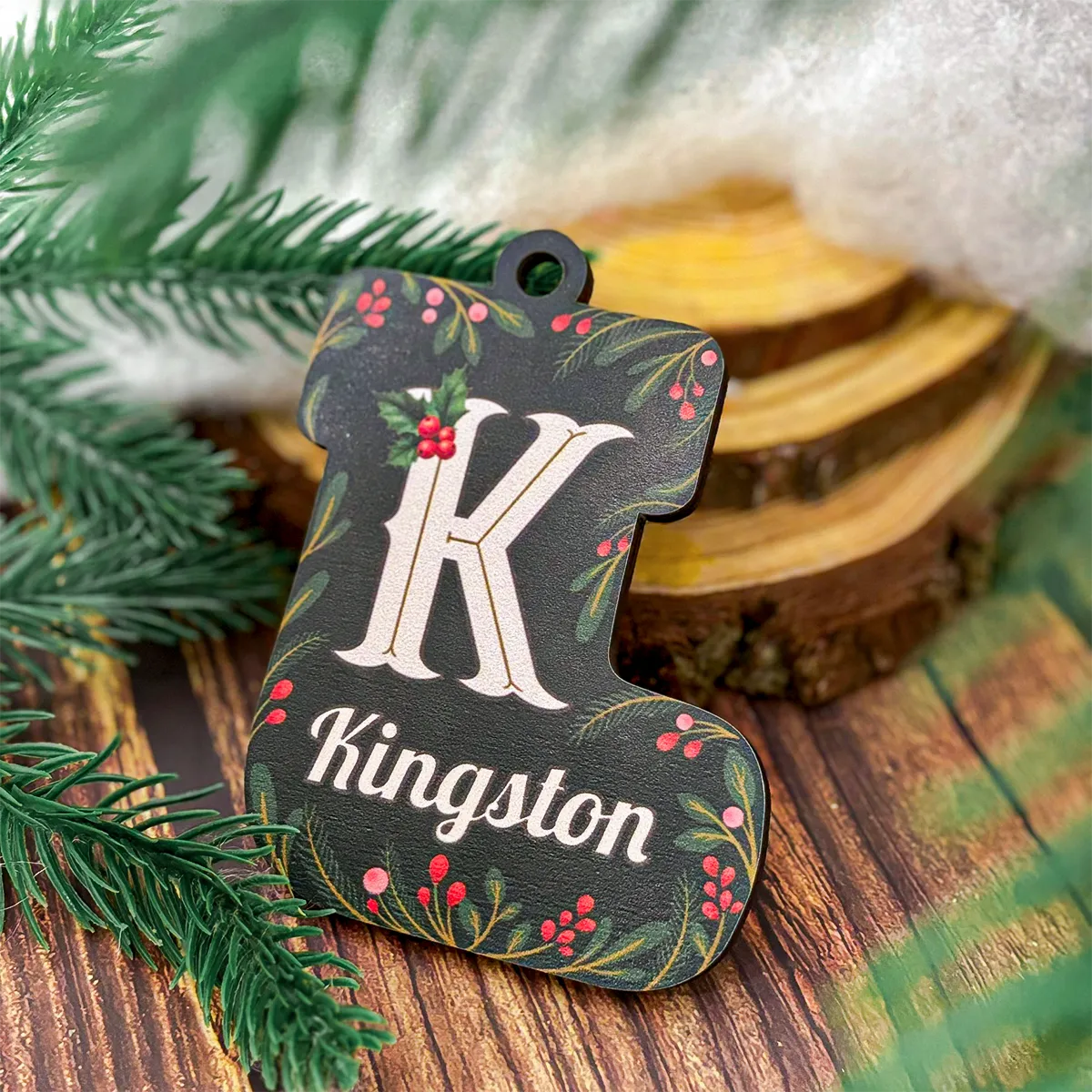Personalized Christmas Ornament - Custom Monogram with Name Wooden Ornament, Christmas Hanging Decor Keepsake Gift for Women Men Friends Family