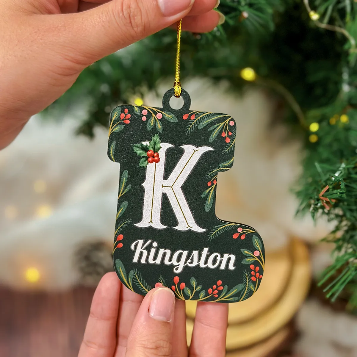 Personalized Christmas Ornament - Custom Monogram with Name Wooden Ornament, Christmas Hanging Decor Keepsake Gift for Women Men Friends Family