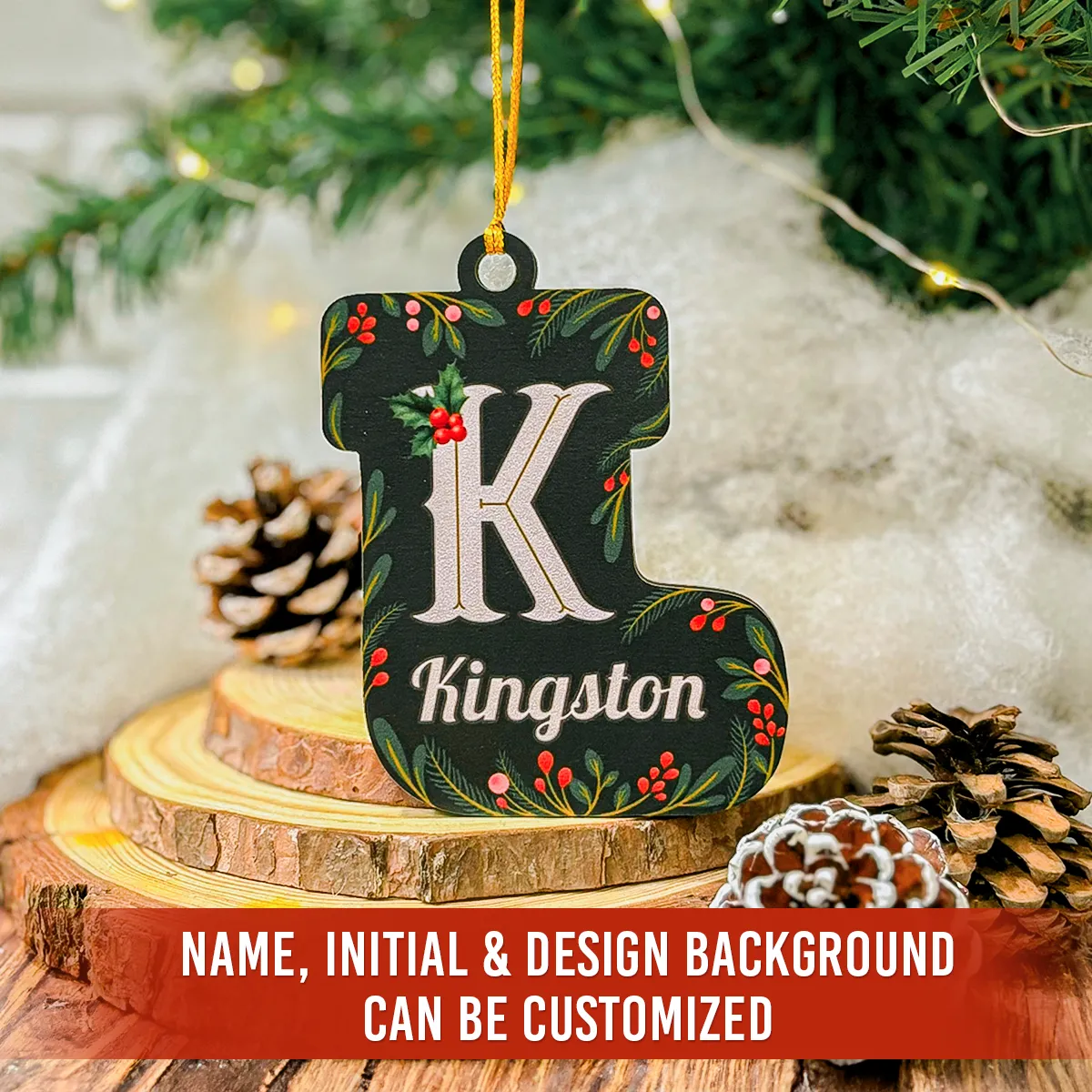 Personalized Christmas Ornament - Custom Monogram with Name Wooden Ornament, Christmas Hanging Decor Keepsake Gift for Women Men Friends Family