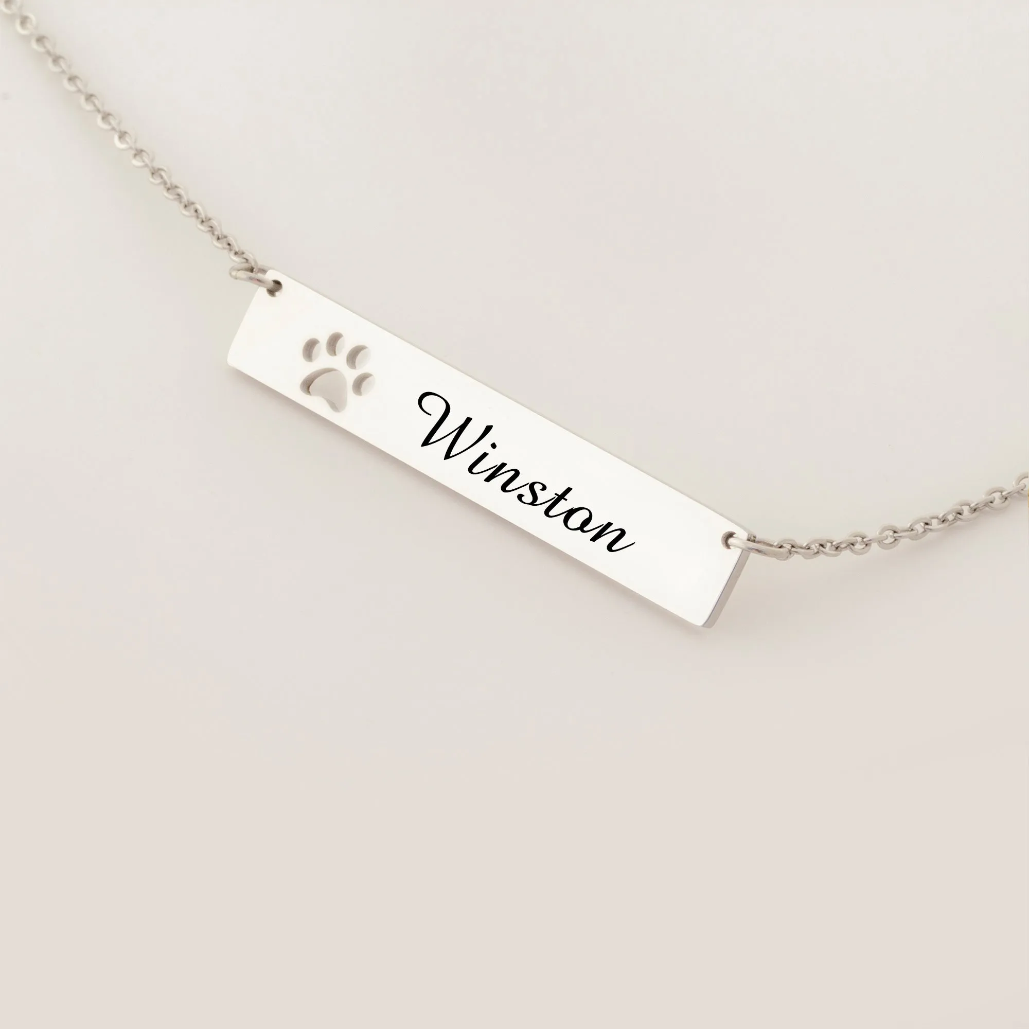 Personalized Dog Paw Print Name Bar Necklace for Puppy Lover