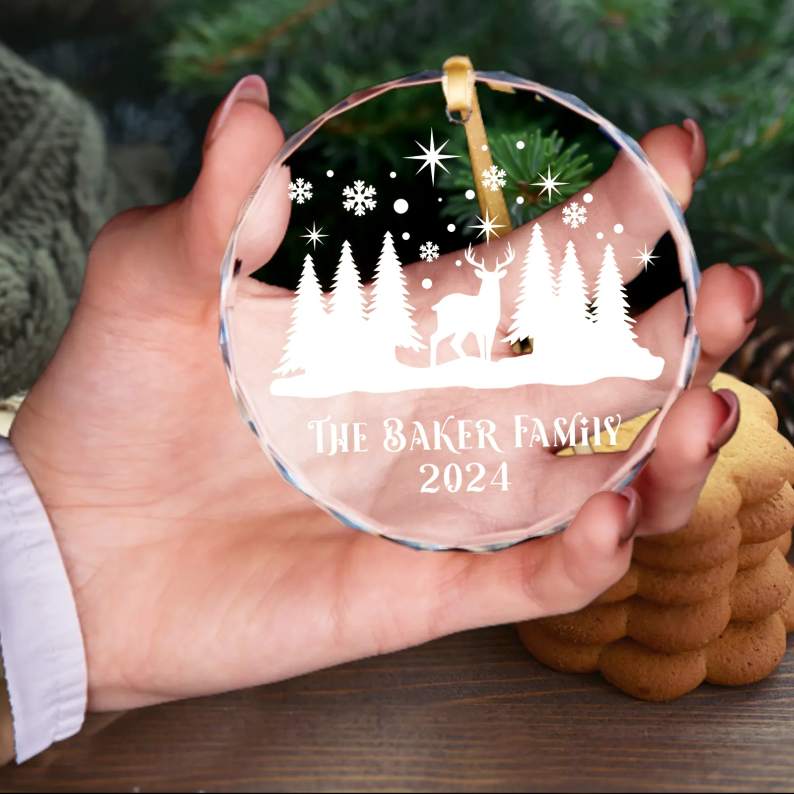 Personalized Family Christmas Glass Ornaments GX02-4