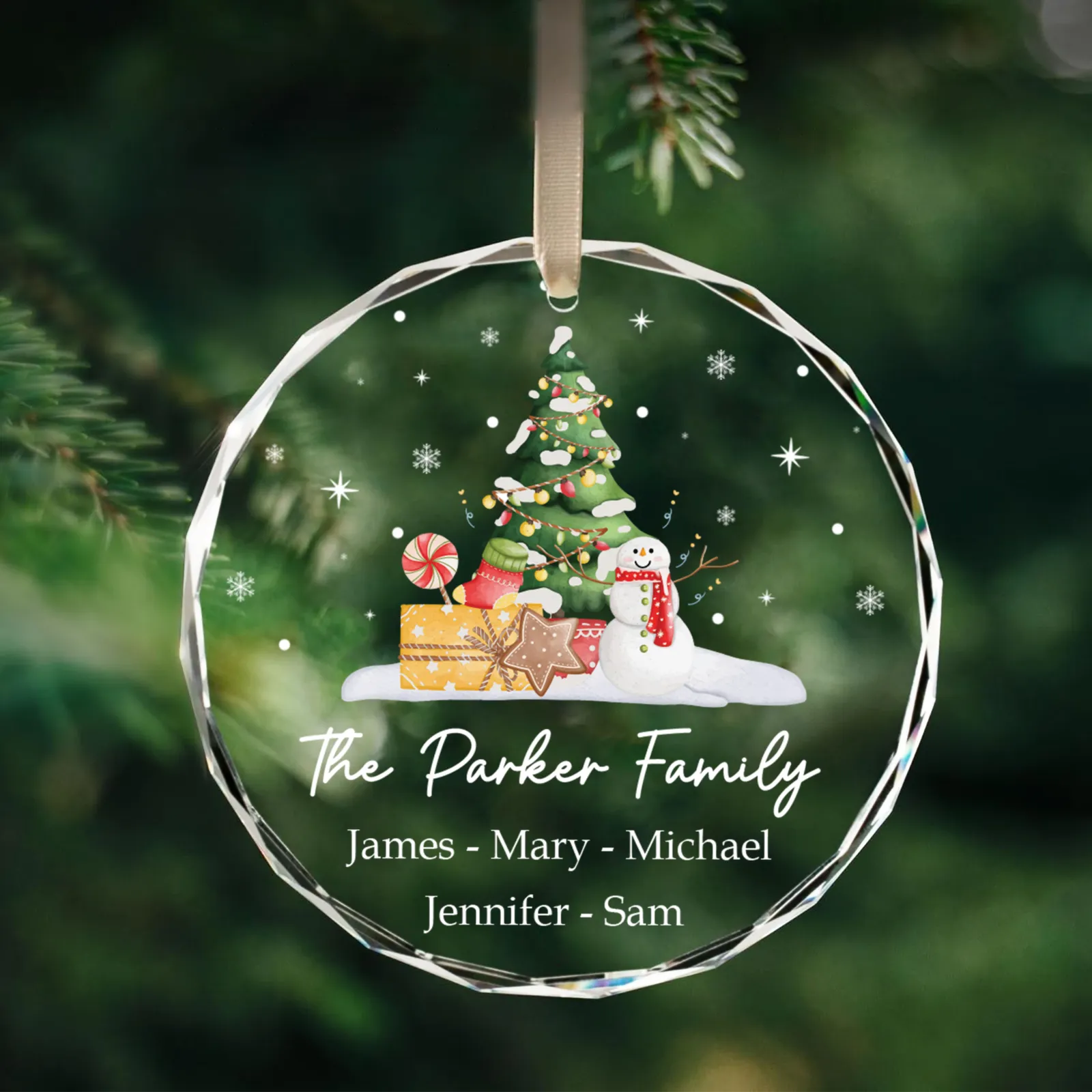 Personalized Family Christmas Glass Ornaments GX02-5