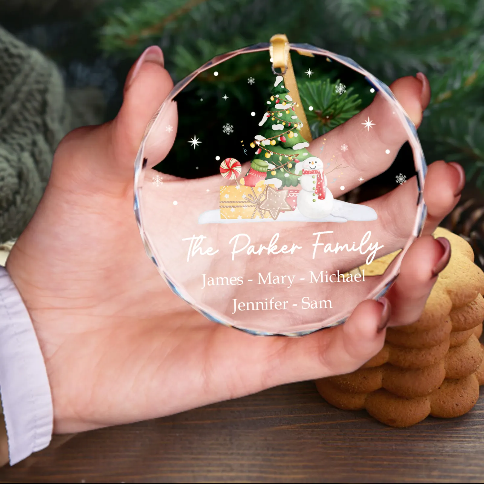 Personalized Family Christmas Glass Ornaments GX02-5