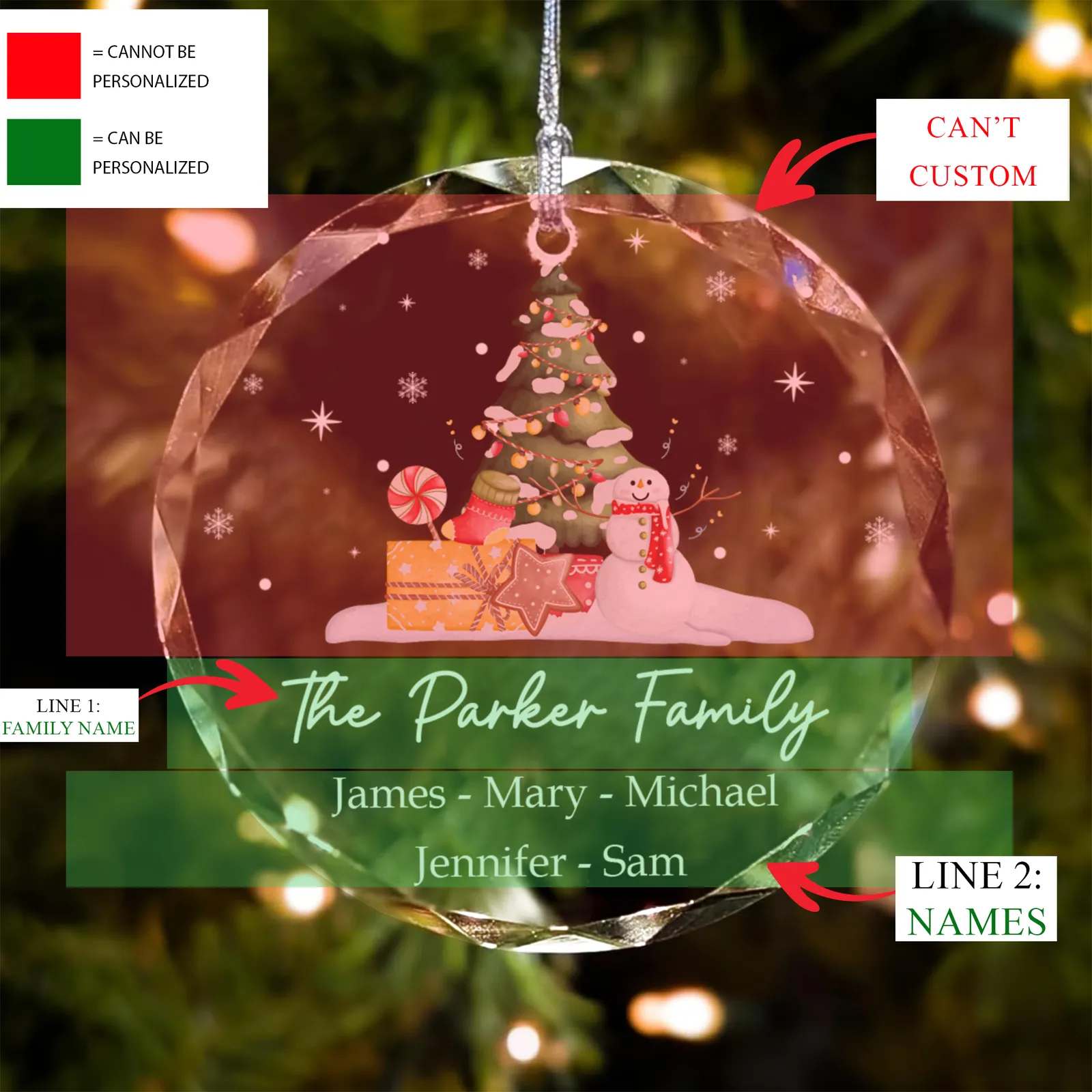Personalized Family Christmas Glass Ornaments GX02-5