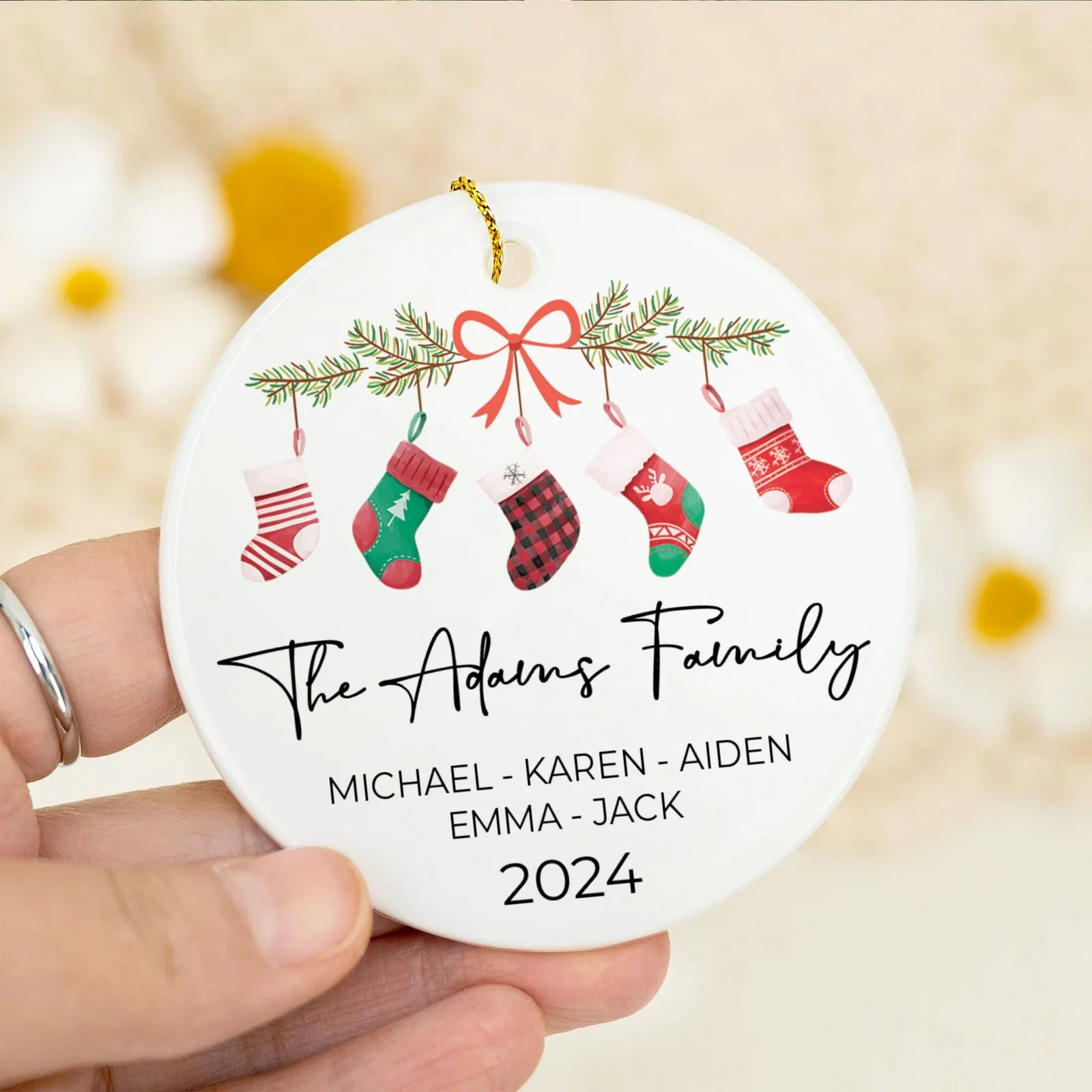 Personalized Family Stocking Ornament With Names and Year, Personalized Family Ornament CX01-36