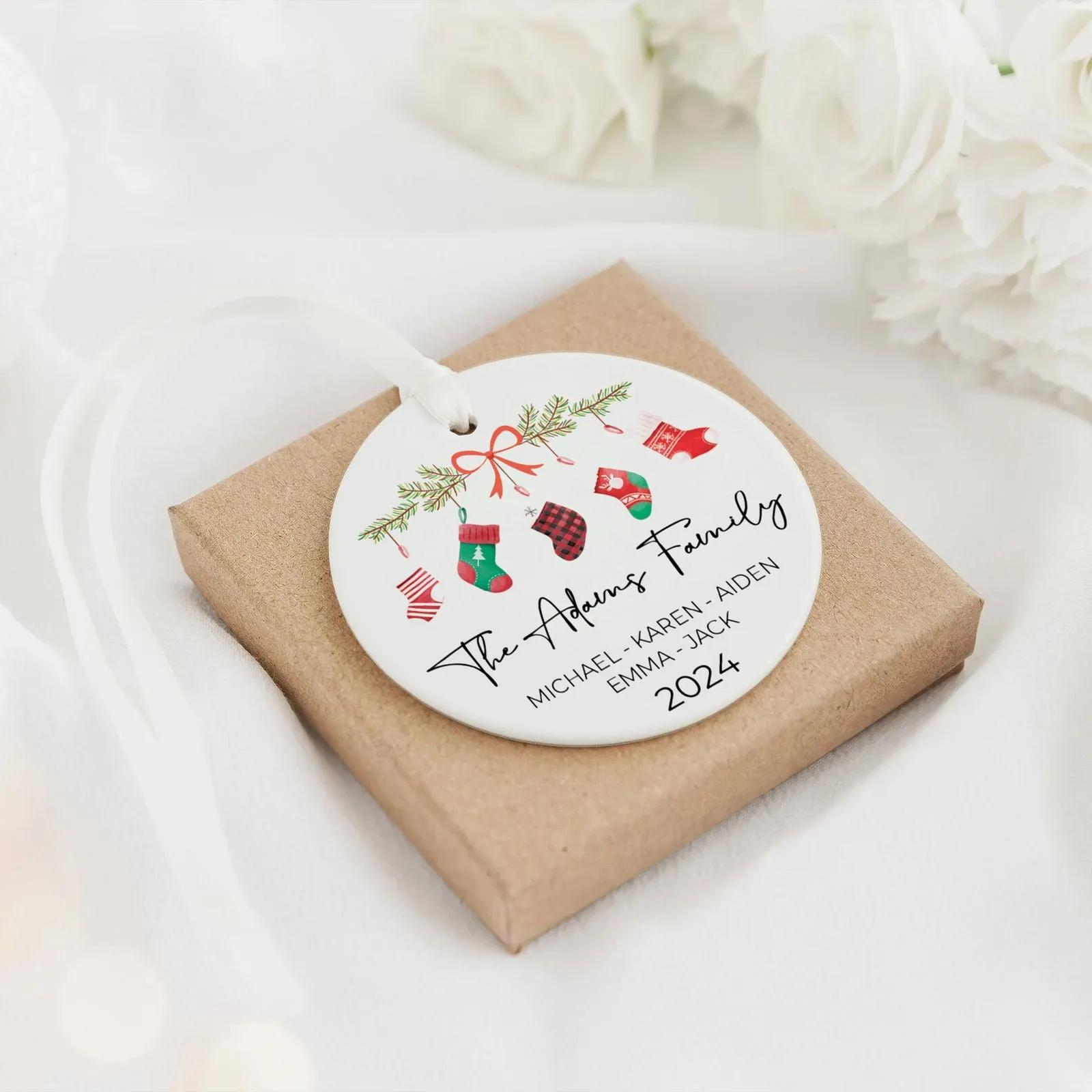 Personalized Family Stocking Ornament With Names and Year, Personalized Family Ornament CX01-36