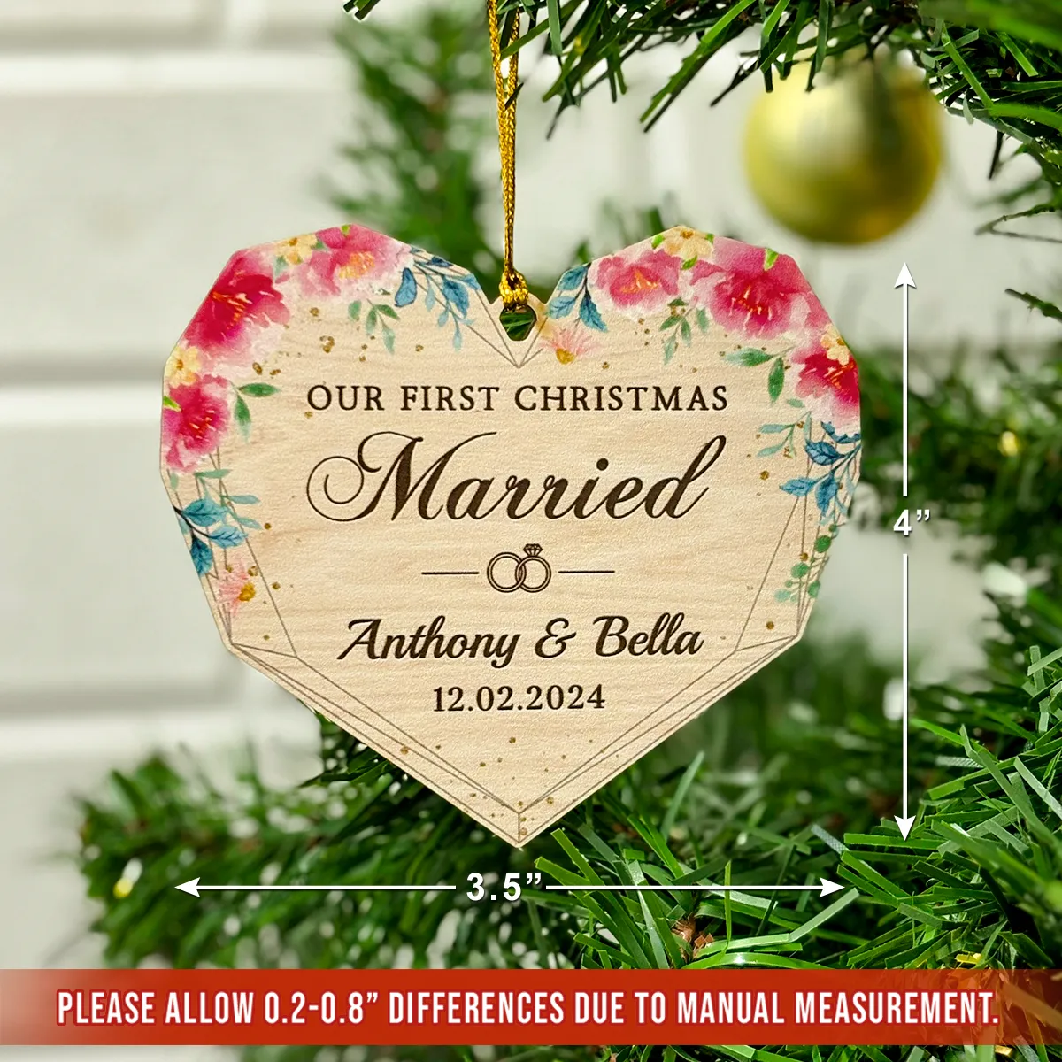 Personalized First Christmas Married Ornament - Custom Shaped Wooden Ornament, Newlywed Christmas Ornament, Gifts For Couple Bride Groom Bridal Shower