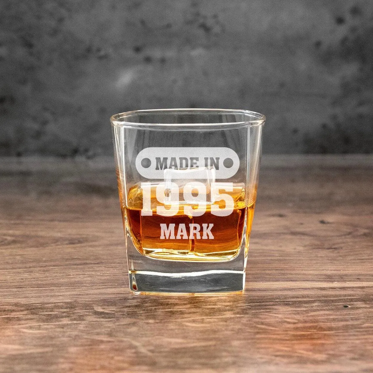 Personalized Made In Badge Birthday Square Rocks Glass