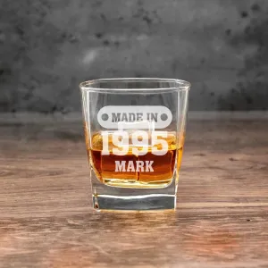 Personalized Made In Badge Birthday Square Rocks Glass