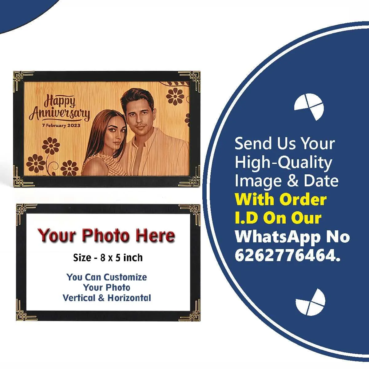 Personalized Wooden Table Mount Photo Frame | Gift For Anniversary, Valentine's Day | Sublimated 8x5 Inch