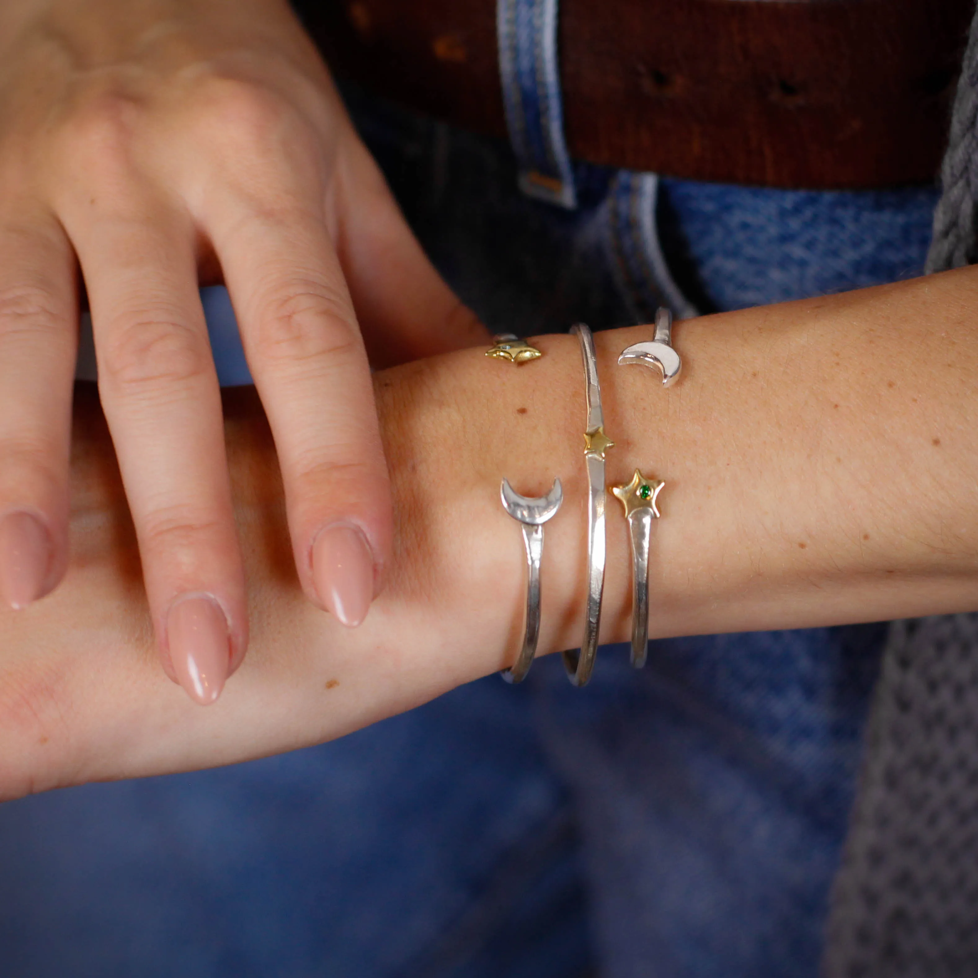 Rainbow Stacking Cuff bracelet sterling silver and golden bronze