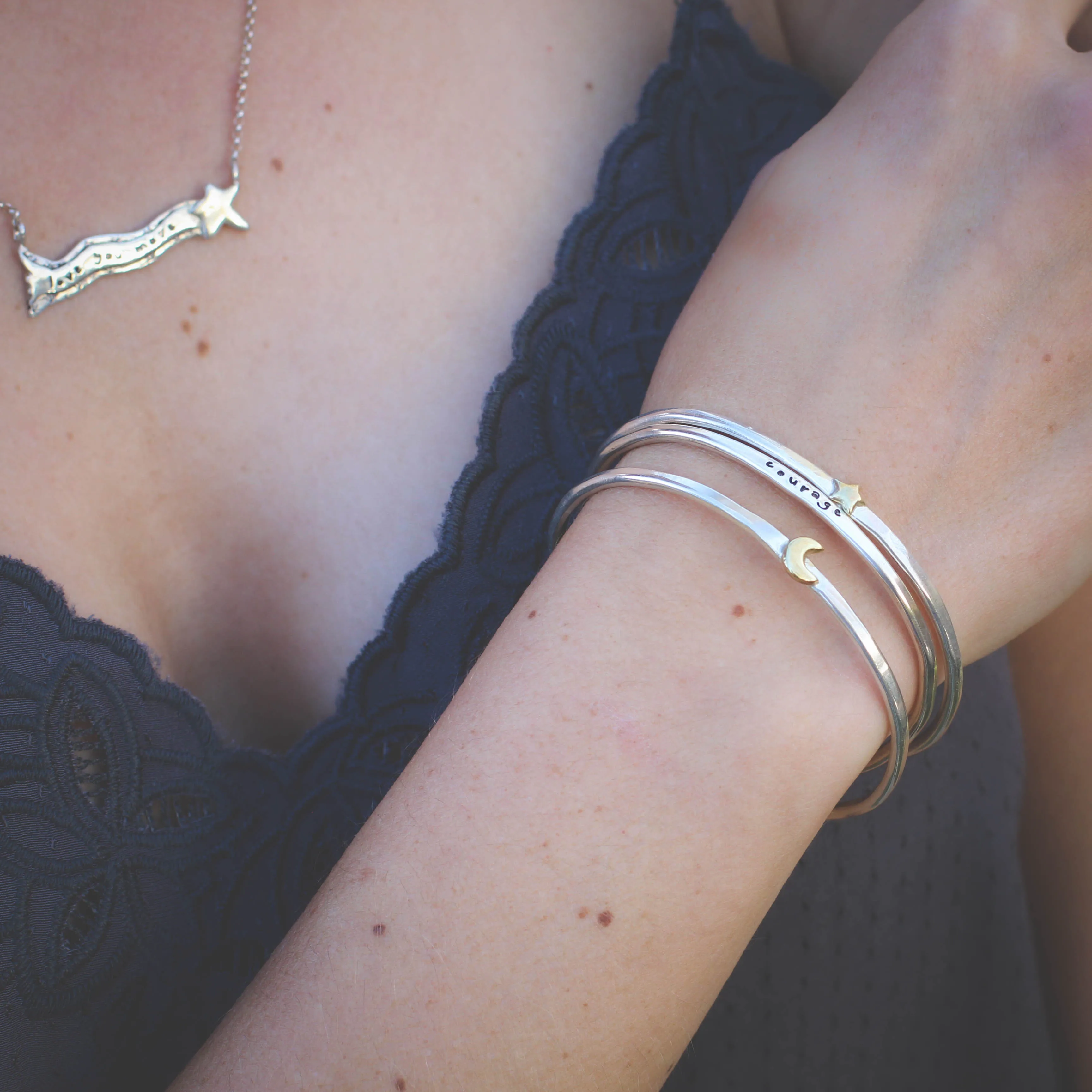 Rainbow Stacking Cuff bracelet sterling silver and golden bronze