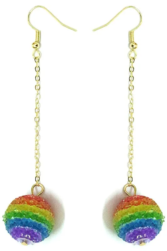 Rainbow Stripe Ball Dangle Earrings