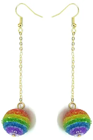 Rainbow Stripe Ball Dangle Earrings