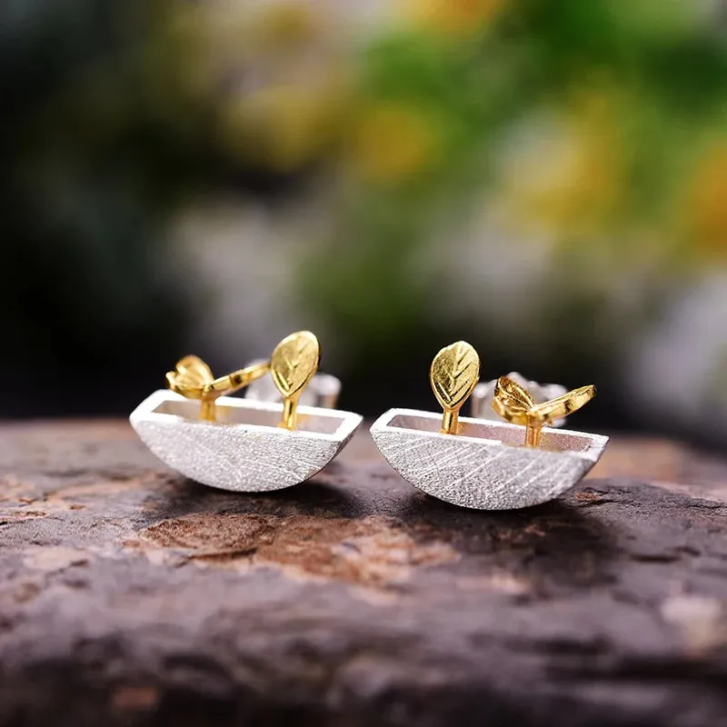 Real 925 Sterling Silver Handmade Fine Jewelry My Little Garden Jewelry Set with Ring Stud Earring Pendant Necklace