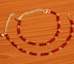 Red Crystal Beaded Silver Plated Anklets