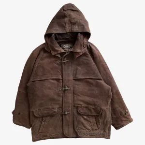 Redskins Leather Hooded Jacket With Fish Hook Fasteners