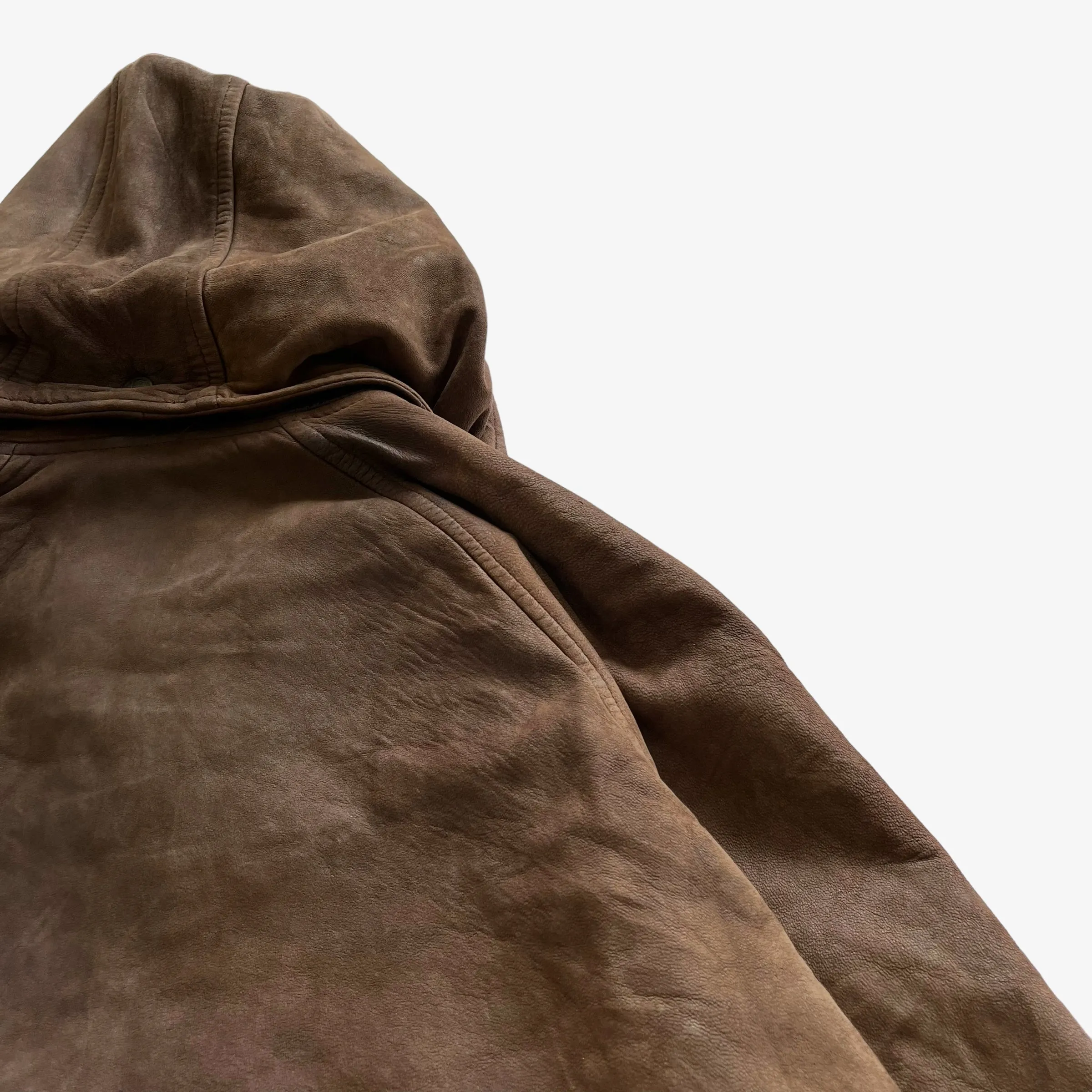 Redskins Leather Hooded Jacket With Fish Hook Fasteners