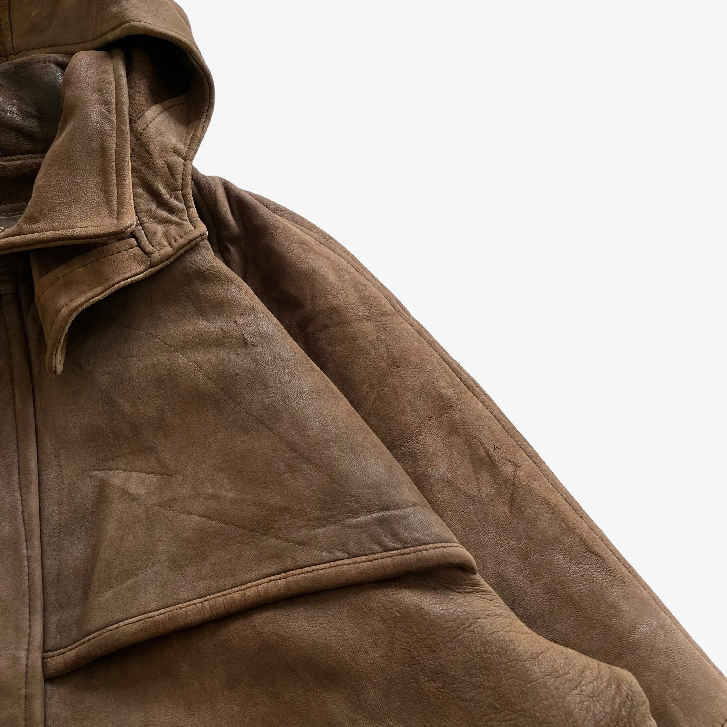 Redskins Leather Hooded Jacket With Fish Hook Fasteners