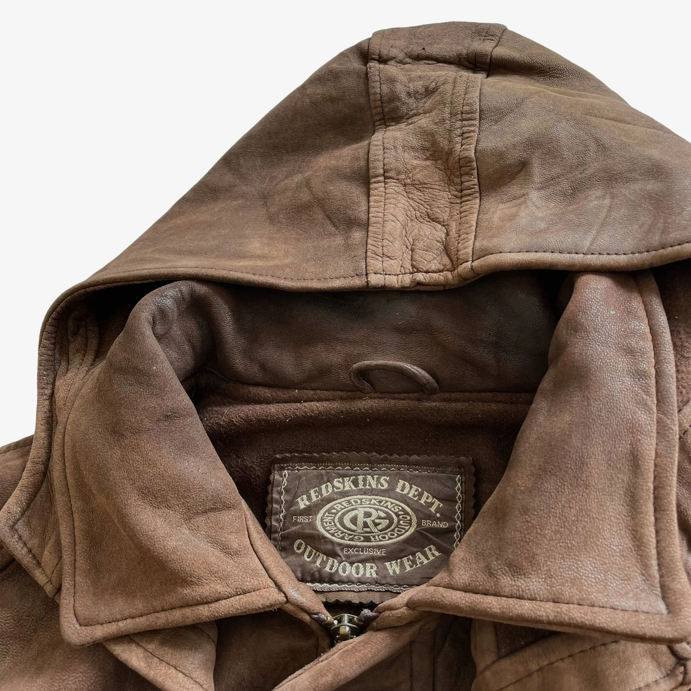 Redskins Leather Hooded Jacket With Fish Hook Fasteners