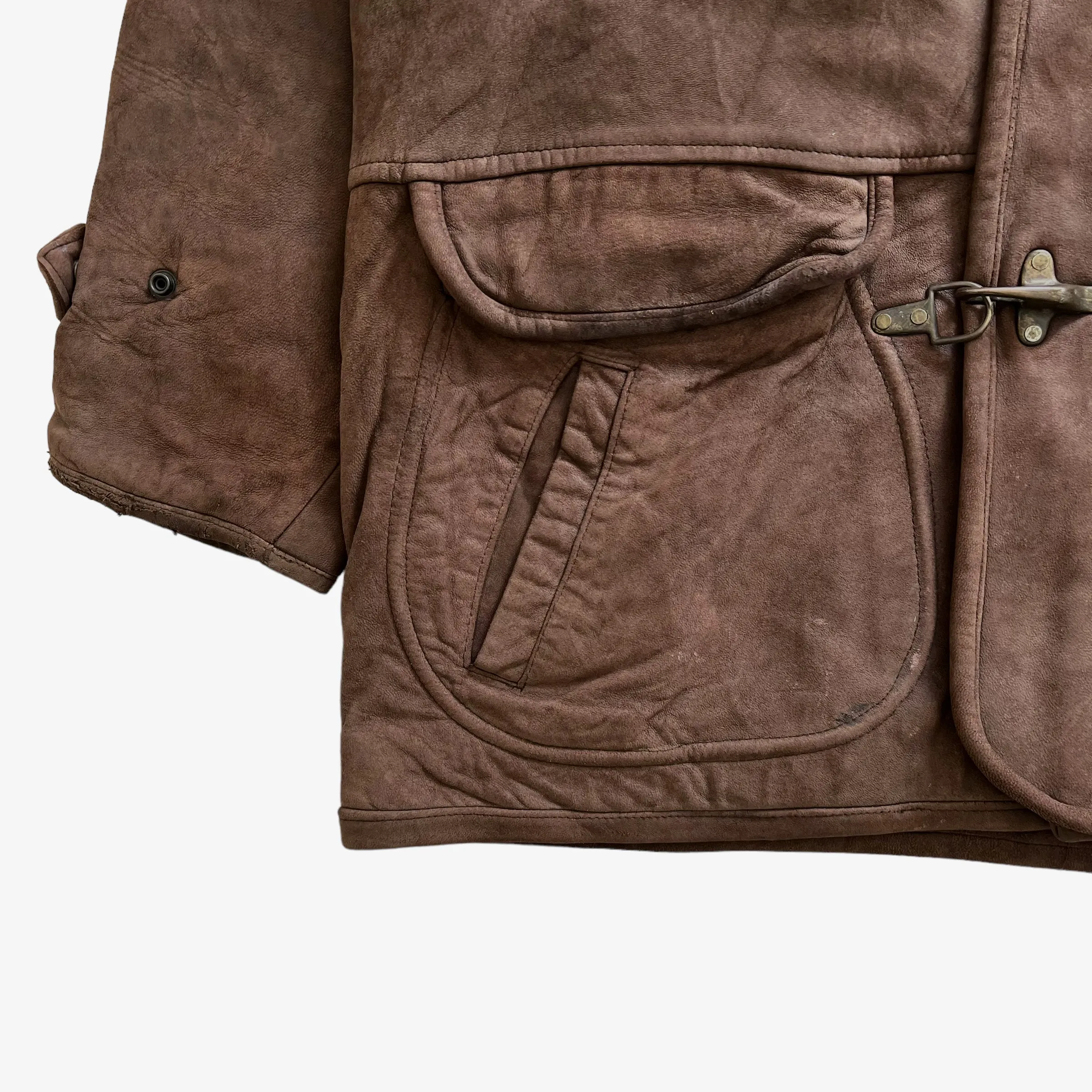 Redskins Leather Hooded Jacket With Fish Hook Fasteners