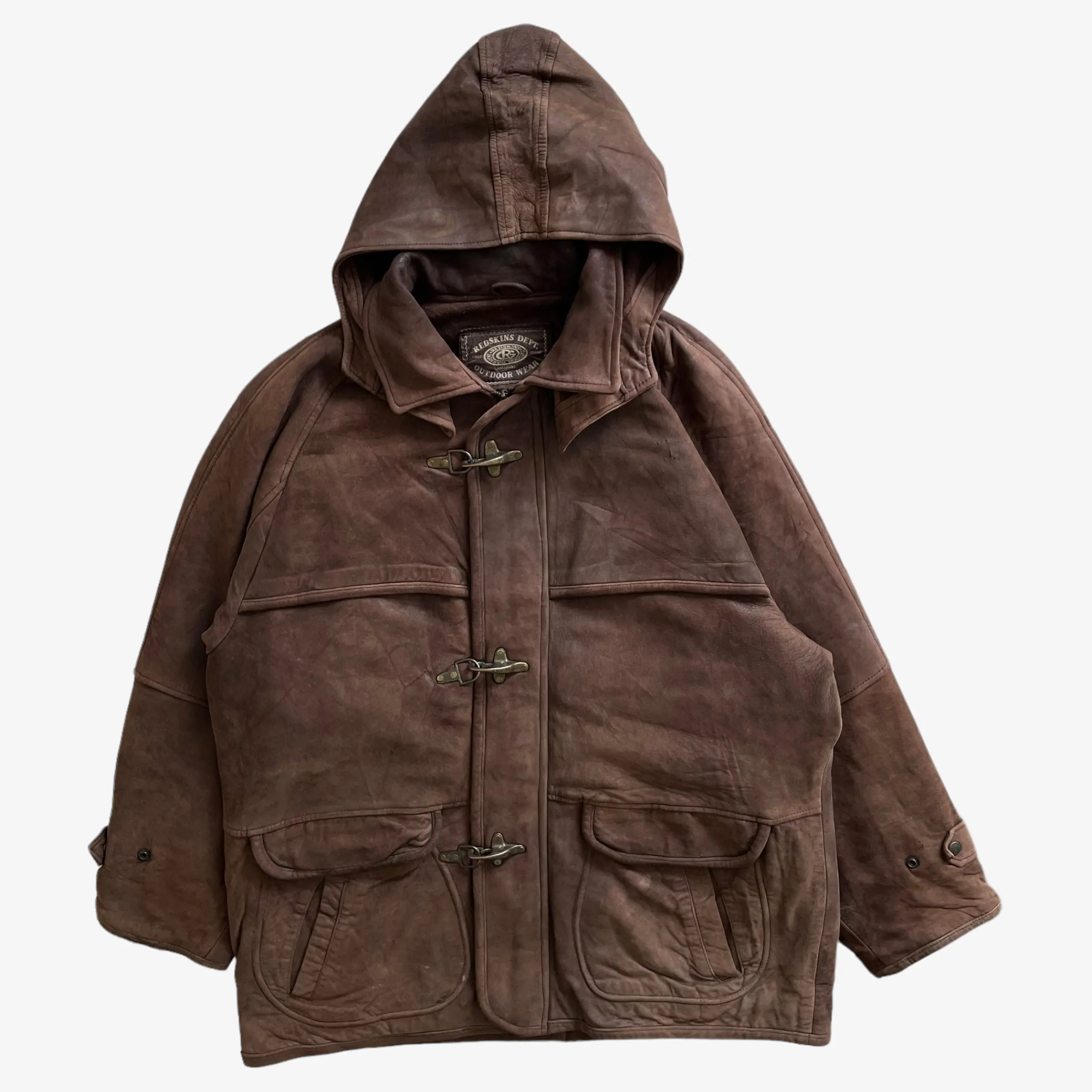 Redskins Leather Hooded Jacket With Fish Hook Fasteners