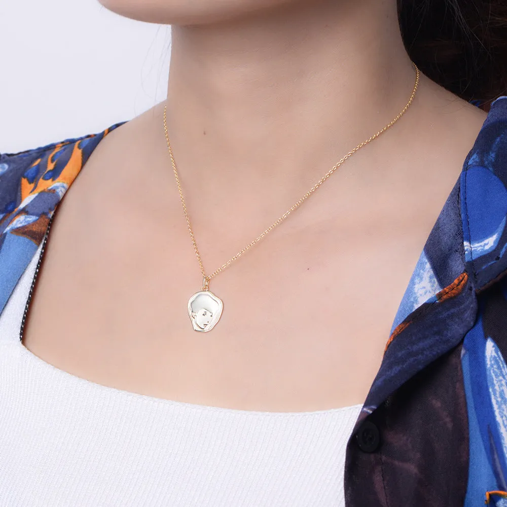 Retro Hepburn Head Pendant Sterling Silver Collarbone Necklace for Women