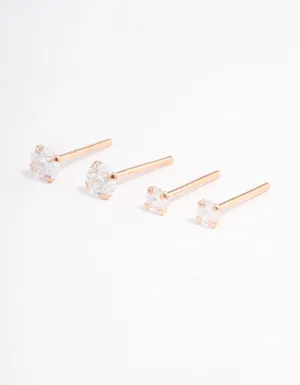 Rose Gold Plated Sterling Silver Double Diamante Stud Earring Pack