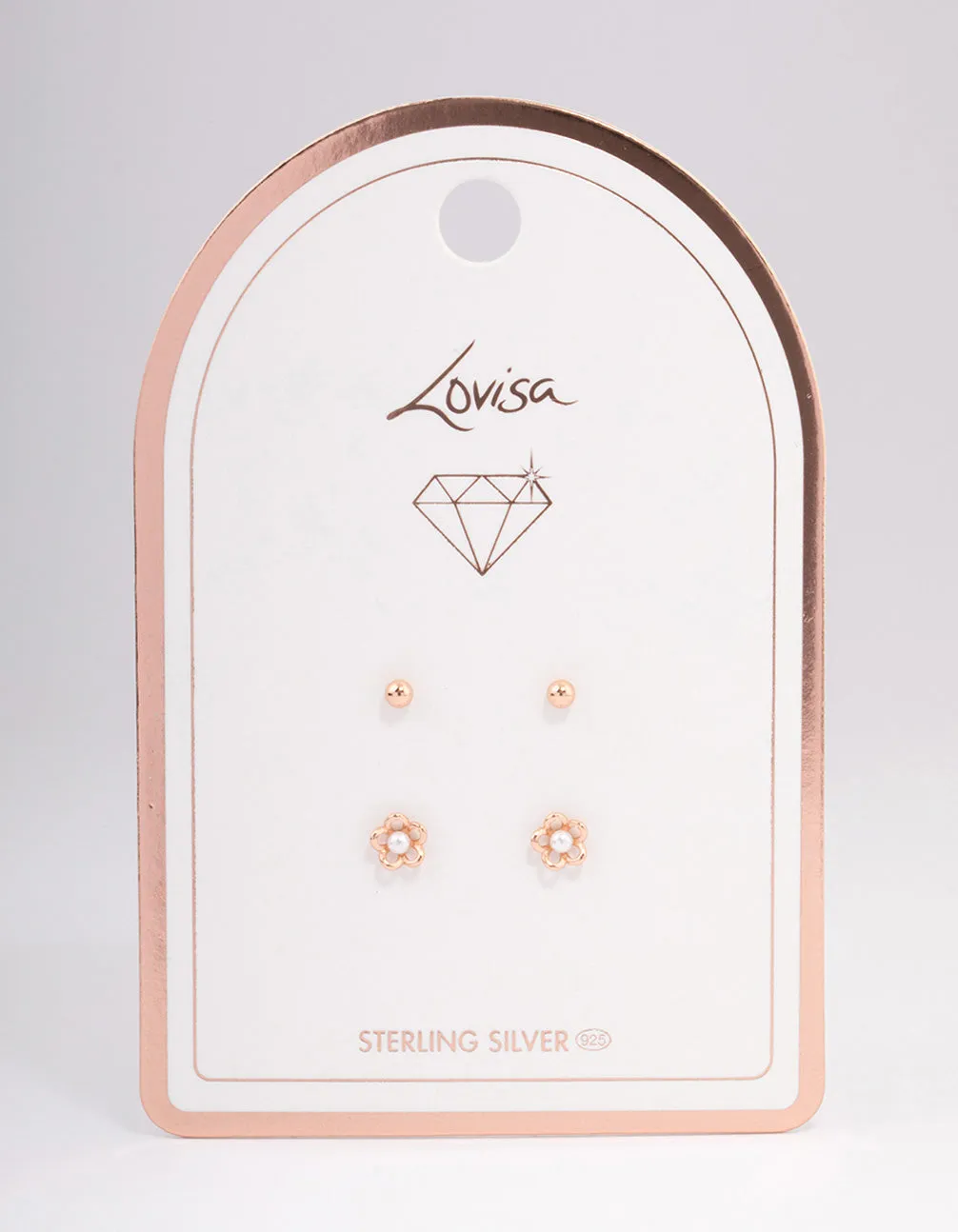 Rose Gold Plated Sterling Silver Pearl & Flower Stud Earring Pack