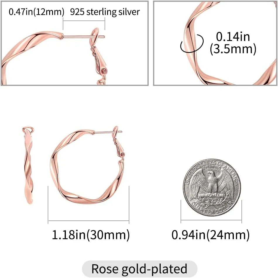 Rose Gold Plated Yellow Gold Plated White Gold Plated Hoop Earrings Lightweight Hoop Earrings For Women Loop Earrings 1in 2in