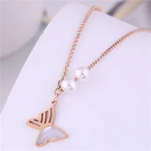 Rosy Butterfly: Korean Titanium Necklace