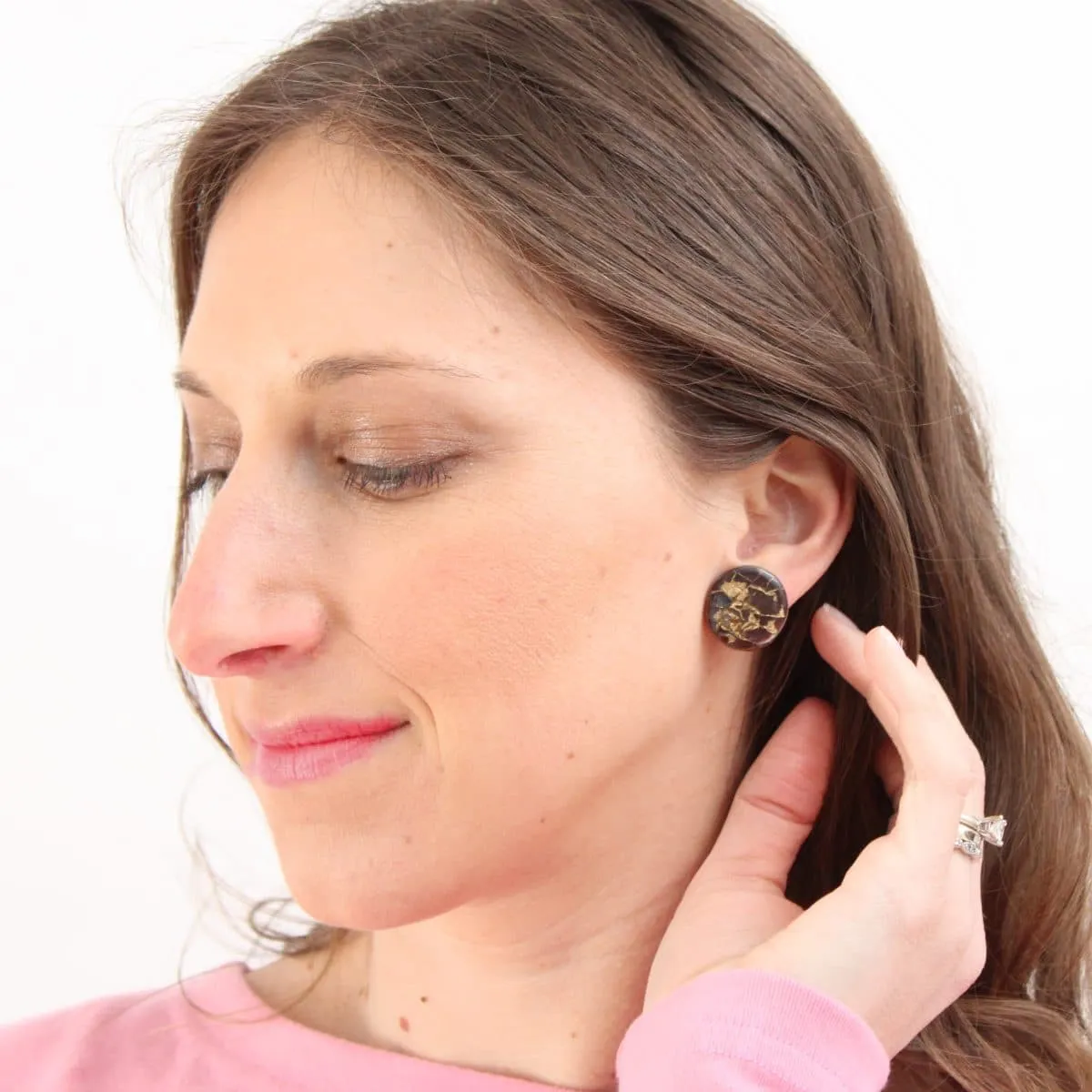Round Gold Spec Earrings
